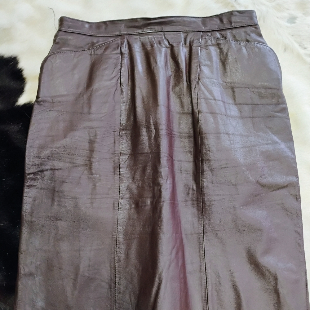 Tibor Brown Leather Skirt